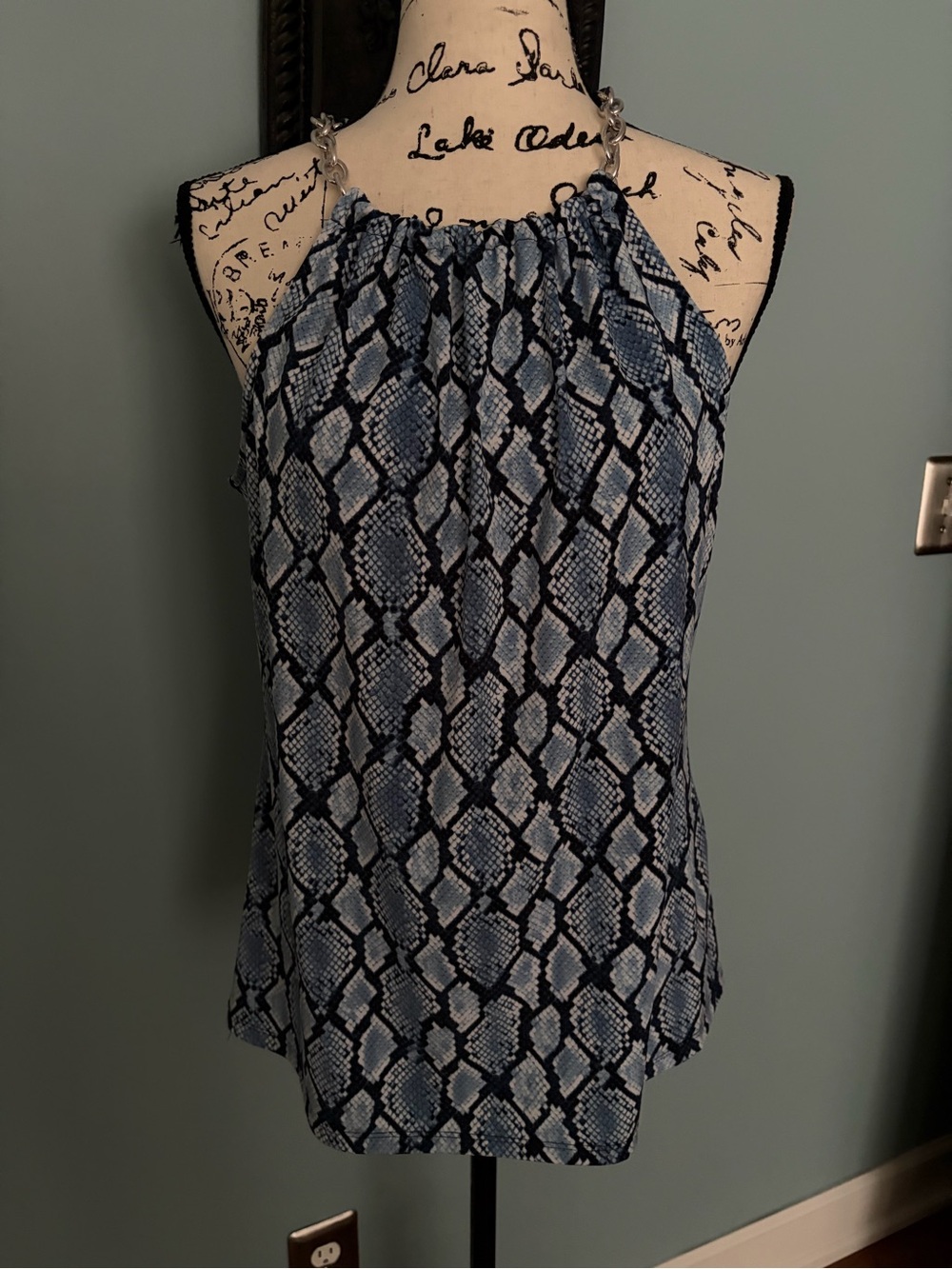 Michael Kors Blue Snake Print Halter Tank Top